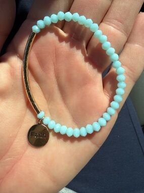 Faith Charm Beaded Bracelet in Light Aqua